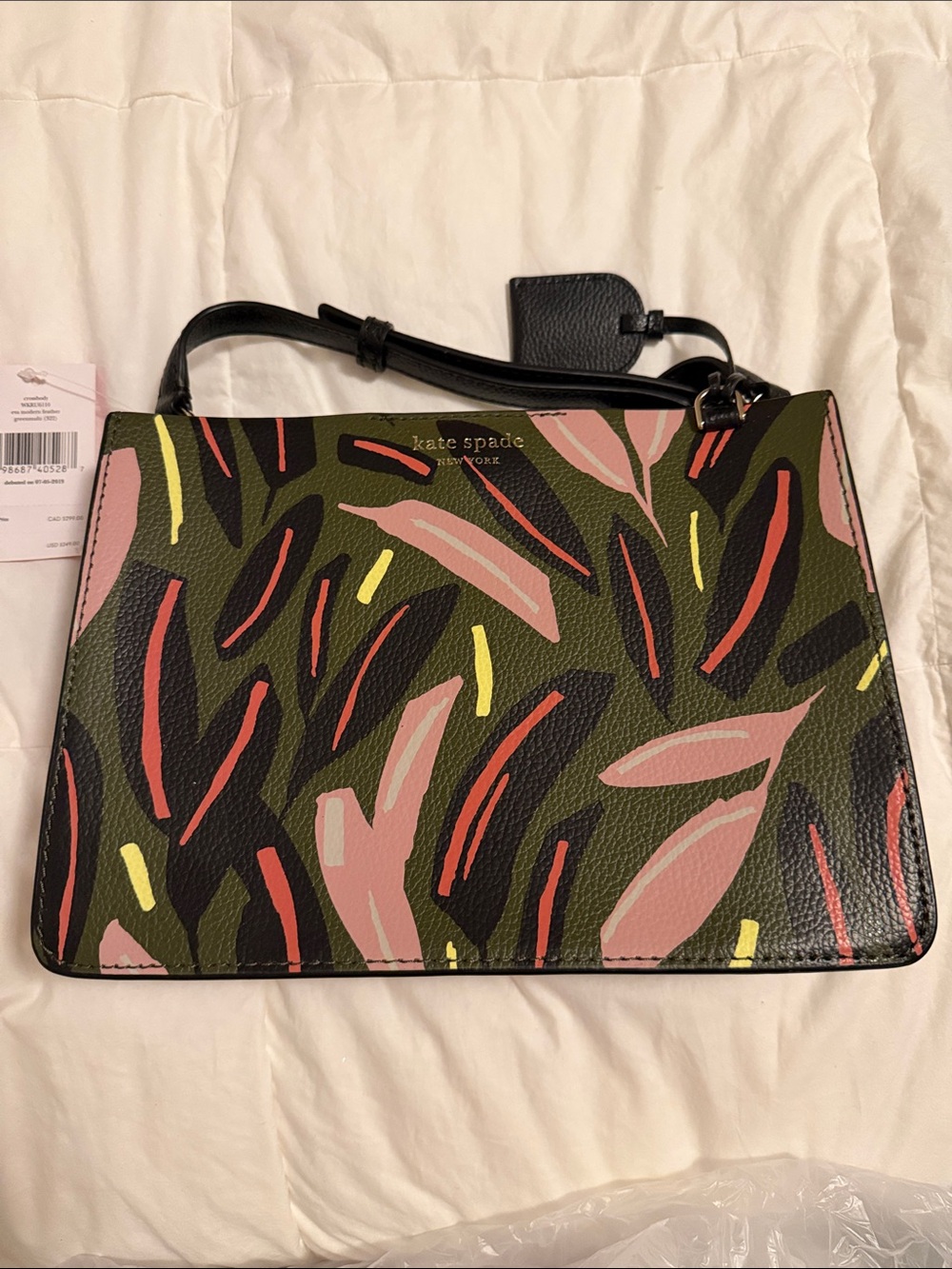 KATE SPADE
kate spade Olive Green Shoulder Bag with Pink, white & Yellow.